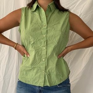 green 90's collared sleeveless button up tank